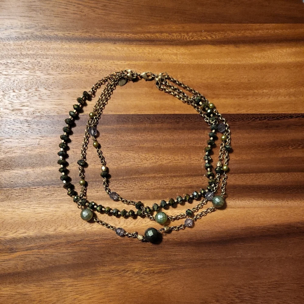 *SOLD* Shiny Green & Gold Y2K Lia Sophia Layer Necklace - Picture 1 of 10
